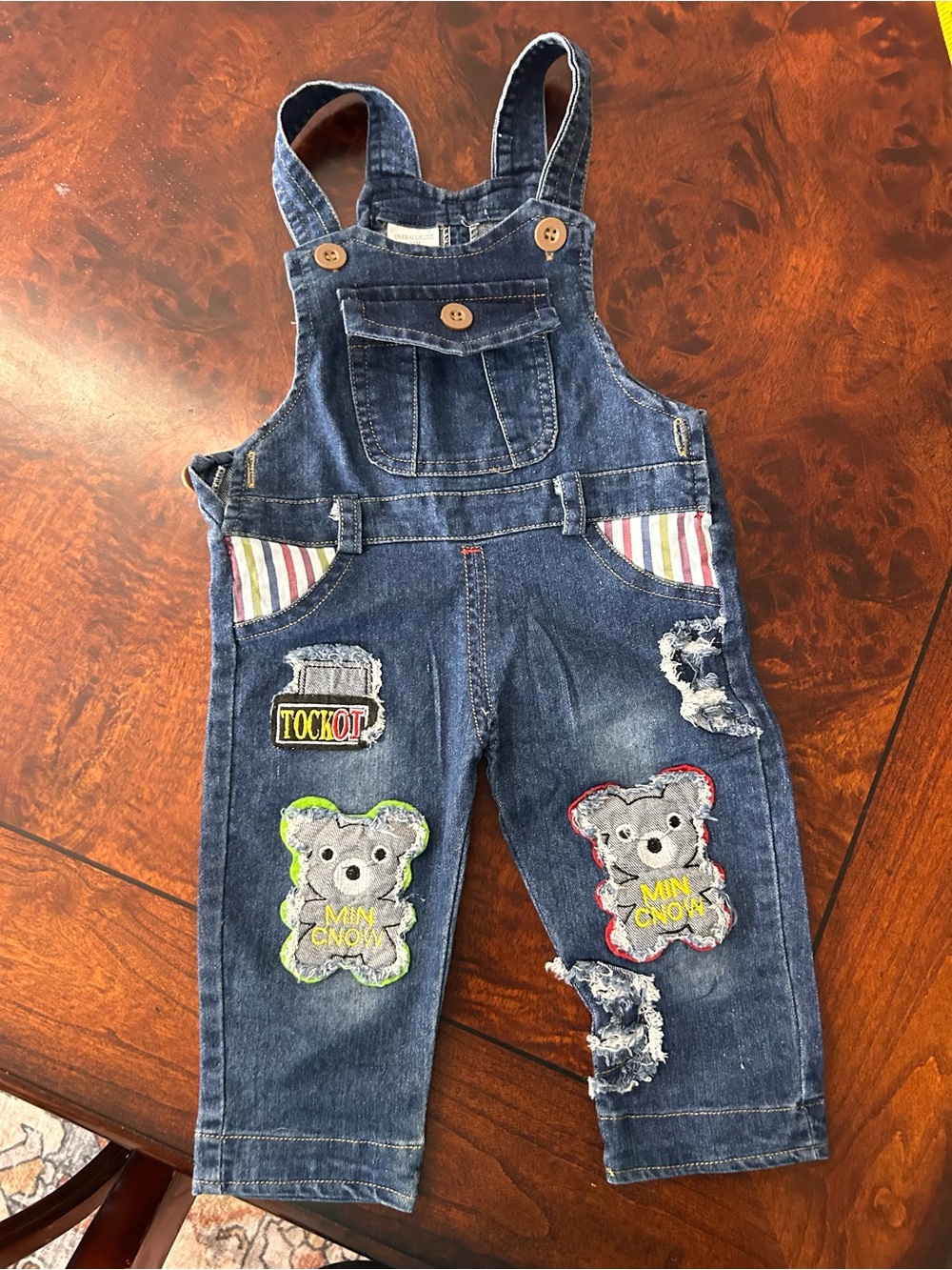 VTG Toddler Overalls embroidered jean overalls 9-12 M bears min cnow 1 piece 07